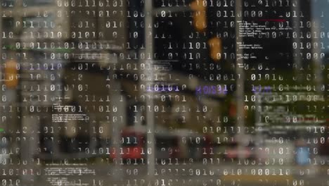 Animation-of-binary-coding-and-data-processing-over-out-of-focus-cityscape