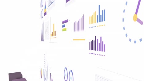 Animation-of-statistics-and-financial-data-processing-over-white-background
