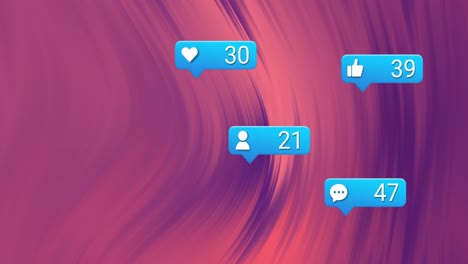 Animation-of-social-media-icons-and-numbers-over-red-pattern