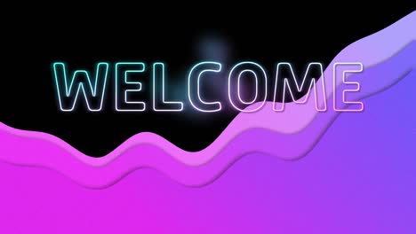 Animation-of-welcome-neon-text-over-purple-pattern-on-black-background