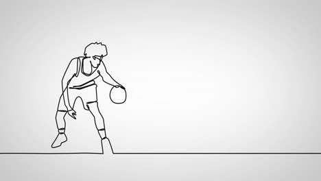 Animación-Del-Dibujo-De-Un-Jugador-De-Baloncesto-Masculino-Con-Pelota-Sobre-Fondo-Blanco