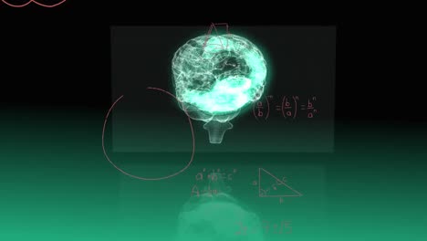 Animation-Digitaler-Menschlicher-Gehirne-über-Mathematischen-Gleichungen-Und-Diagrammen-Auf-Abstraktem-Hintergrund