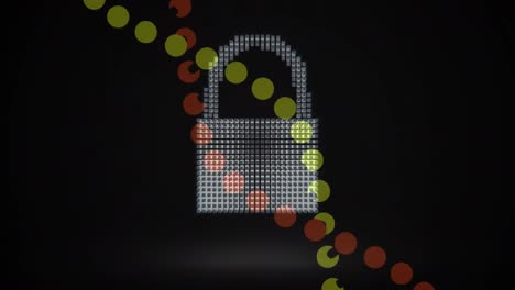 Animation-of-padlock-and-dna-strand-on-black-background