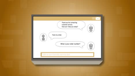 Animation-of-digital-screen-with-ai-chat-on-brown-background