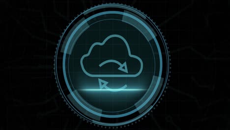 Animation-of-cloud-digital-icon-and-data-processing-over-black-background