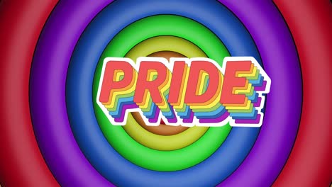 Animation-of-pride-text-over-rainbow-circles-and-colours-moving-on-seamless-loop