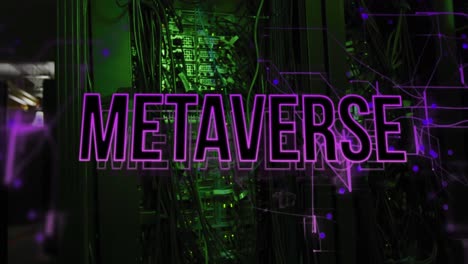 Animation-of-metaverse-text-and-network-of-connections-over-server-room