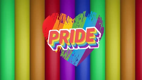 Animation-of-pride-text-and-rainbow-heart-over-rainbow-stripes-and-colours-moving-on-seamless-loop