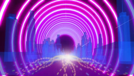 Animation-Von-Neonkreisen-über-Der-Digitalen-Stadt