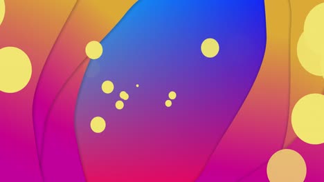 Animation-of-yellow-spots-and-multicoloured-pattern-with-blue-background-moving-on-seamless-loop