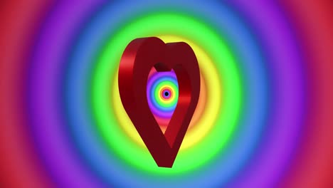 Animation-of-red-heart-over-rainbow-circles-and-colours-moving-on-seamless-loop