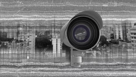 Animation-of-cctv-camera-and-data-processing-over-cityscape