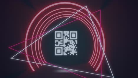 Animation-of-qr-code-circles-and-triangles-on-black-background