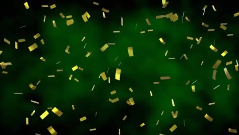 Animation-of-gold-confetti-falling-over-green-cloud-on-black-background