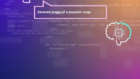Animation-of-ai-technology-chat-and-images-of-mountains-over-data-processing