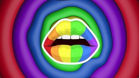 Animation-Von-Regenbogenlippen-über-Regenbogenkreisen-Und-Farben,-Die-Sich-In-Einer-Nahtlosen-Schleife-Bewegen