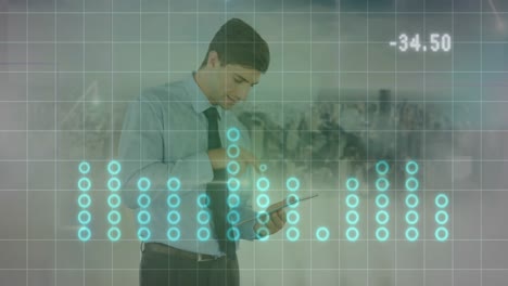 Animation-of-data-processing-over-caucasian-businessman-using-tablet