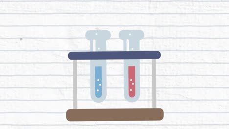Animation-of-test-tube-in-a-stand-icon-moving-against-white-lined-paper-background