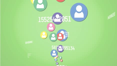 Animation-of-changing-numbers-and-profile-icons-floating-against-green-background