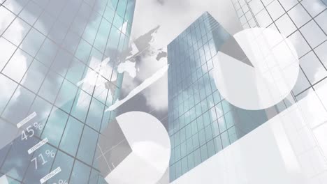 Animation-of-infographic-interface-over-low-angle-view-of-glass-buildings-against-cloudy-sky