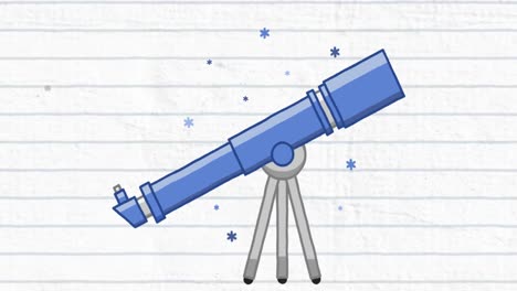 Animation-Von-Sternen-Rund-Um-Das-Teleskop-Auf-Weißem-Papier