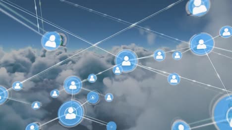 Animation-of-network-of-profile-icons-against-clouds-in-the-blue-sky