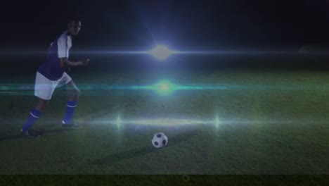 Animation-Des-Netzwerks-Von-Verbindungen-über-Einen-Afroamerikanischen-Fußballspieler-Mit-Fußball