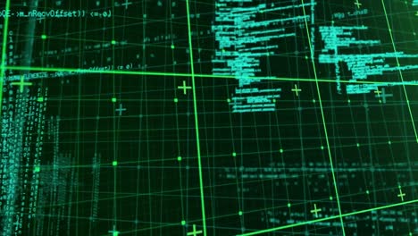 Animation-Der-Datenverarbeitung-über-Ein-Gitternetz-Vor-Grünem-Hintergrund