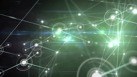 Animation-of-glowing-network-of-connections-against-green-background