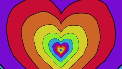 Animation-of-rainbow-hearts-pulsating-on-seamless-loop
