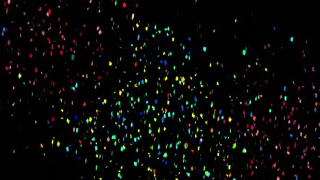 Animation-of-colorful-confetti-falling-against-black-background-with-copy-space