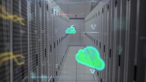 Animation-Des-Wolkensymbols,-Datenverarbeitungstext-Und-Verbindungen-über-Computerserver