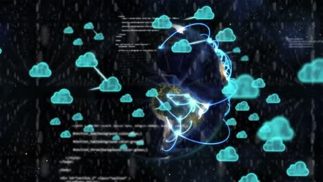 Animación-De-Iconos-De-Nubes-Y-Procesamiento-De-Datos-Sobre-El-Mundo
