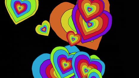 Animation-of-rainbow-hearts-over-black-background