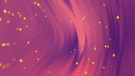 Animation-of-yellow-spots-floating-over-abstract-pink-light-trails-against-purple-background