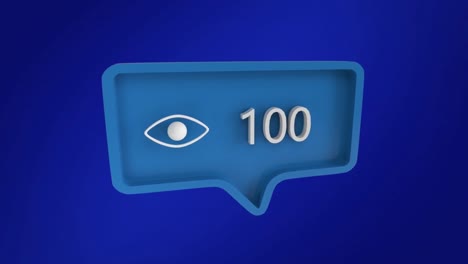Animation-of-social-media-eye-icon-with-growing-number-on-blue-background
