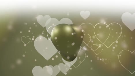 Animation-of-gold-and-white-hearts-floating-on-gold-background