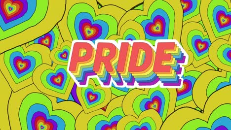 Animation-of-pride-text-and-rainbow-hearts