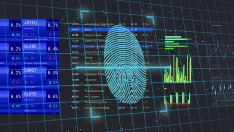 Animation-of-biometric-fingerprint-and-financial-data-processing