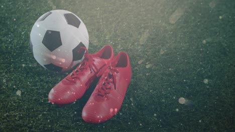 Animation-of-light-spots-over-sports-shoes-and-football