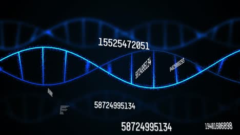 Animation-of-data-processing-over-dna-strands-and-numbers