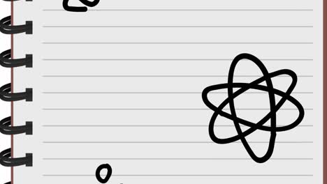 Animation-of-school-and-science-icons-over-ruled-paper-background