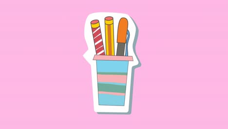Animation-of-pens-in-pot-over-pink-background
