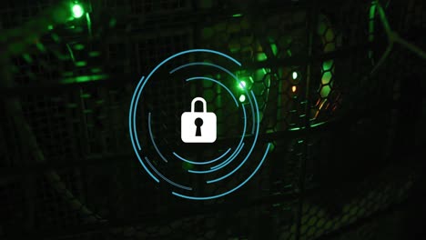 Animation-of-digital-online-security-padlock-over-computer-server