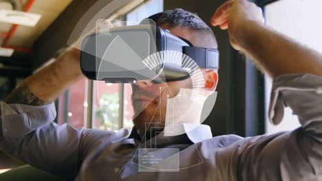 Animation-of-scope-scanning-over-caucasian-businessman-using-vr-headset