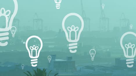 Animation-of-lightbulb-icons-over-building-site