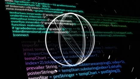 Animation-of-moving-circles-over-computer-language-against-black-background