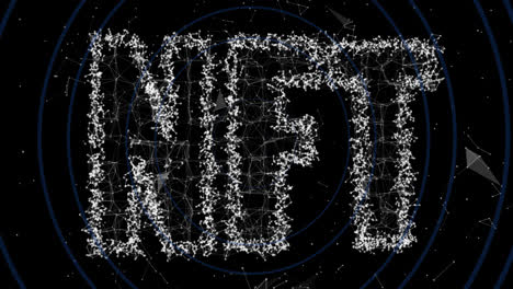 Animation-of-nft-text-banner-over-blue-concentric-circles-against-black-background