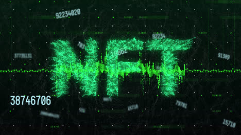 Animation-of-changing-numbers-over-green-nft-text-banner-against-black-background