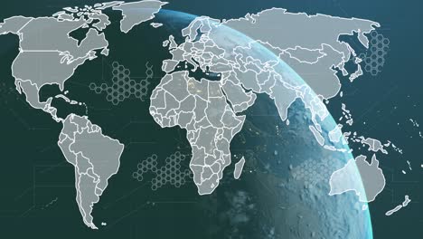 Animation-Einer-Weltkarte-Mit-Netzwerk-Von-Verbindungen-über-Den-Globus-Auf-Schwarzem-Hintergrund